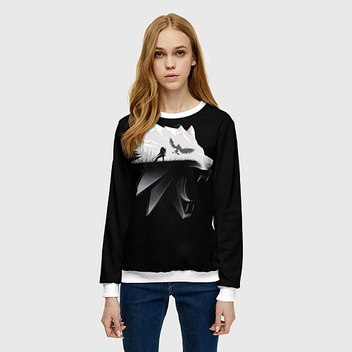 Женский свитшот Волк Ведьмака / 3D-Белый – фото 3