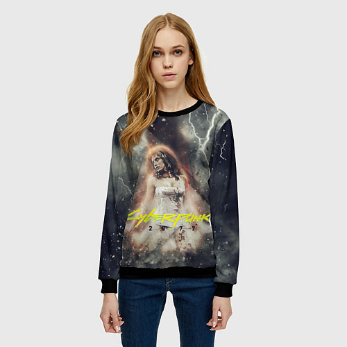Женский свитшот Cyberpunk 2077 / 3D-Черный – фото 3
