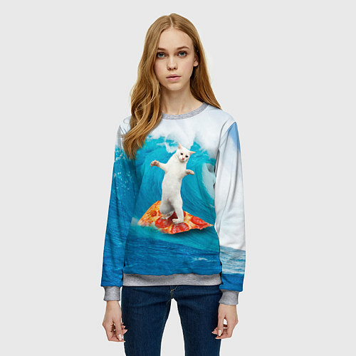 Женский свитшот Кот-серфер / 3D-Меланж – фото 3