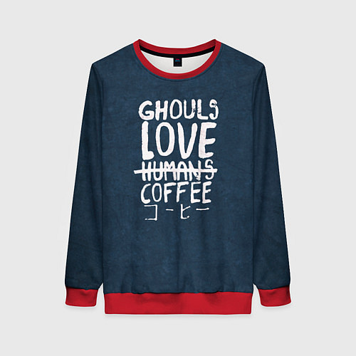 Женский свитшот Ghouls Love Coffee / 3D-Красный – фото 1