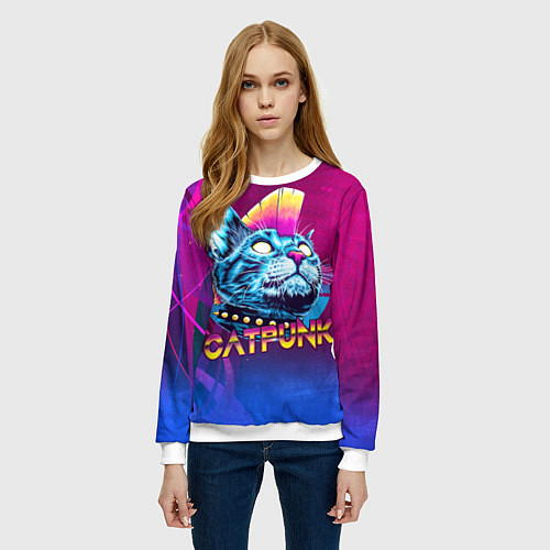 Женский свитшот Котопанк / 3D-Белый – фото 3