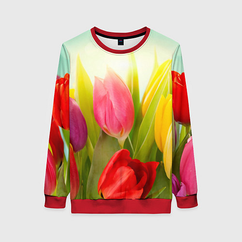 Женский свитшот Цветущие тюльпаны / 3D-Красный – фото 1