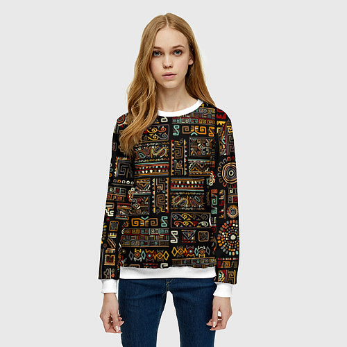 Женский свитшот Этнический орнамент - Африка / 3D-Белый – фото 3