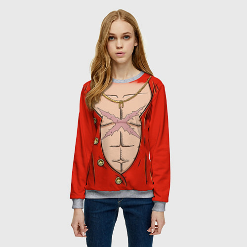 Женский свитшот One Piece грудь Луффи со шляпой для косплея / 3D-Меланж – фото 3