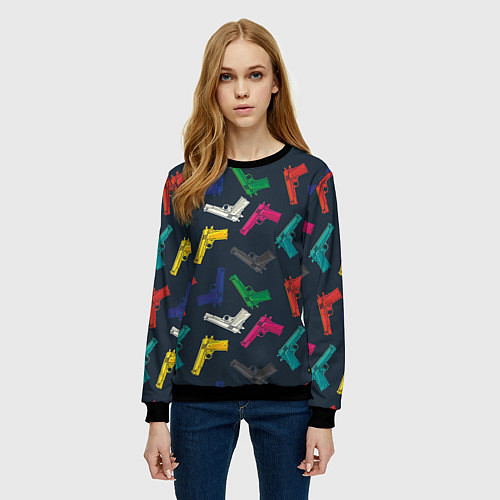 Женский свитшот Разноцветные пистолеты / 3D-Черный – фото 3