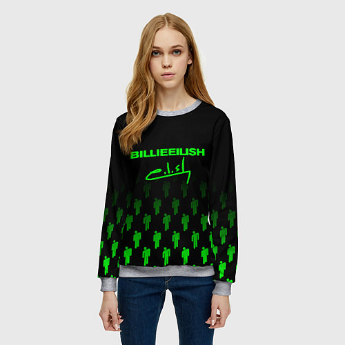 Женский свитшот Billie Eilish: Green & Black Autograph / 3D-Меланж – фото 3