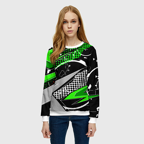 Женский свитшот Black and green corners / 3D-Белый – фото 3