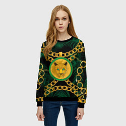 Свитшот женский Золотой леопард и цепь, цвет: 3D-черный — фото 2