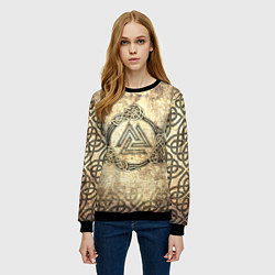 Свитшот женский Валькнут символ павших в битве, цвет: 3D-черный — фото 2