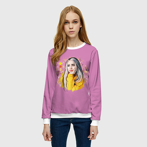 Женский свитшот Billie Eilish Pink Art / 3D-Белый – фото 3