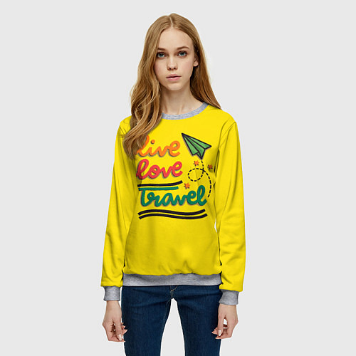 Женский свитшот Жизнь, любовь, путешествия / 3D-Меланж – фото 3