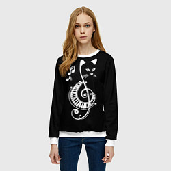 Свитшот женский Музыкальный кот, цвет: 3D-белый — фото 2
