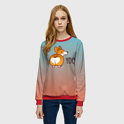 Свитшот женский I love you смешной корги, цвет: 3D-красный — фото 2