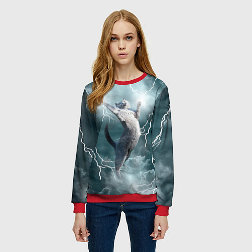Женский свитшот Грозовой кошак / 3D-Красный – фото 3