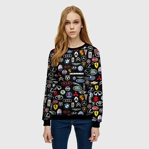 Женский свитшот ЛОГОТИПЫ АВТО БРЕНДОВ / 3D-Черный – фото 3