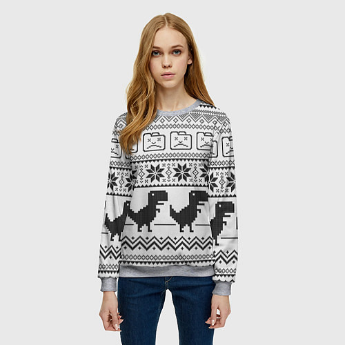 Женский свитшот Свитер с T-rex'ами / 3D-Меланж – фото 3