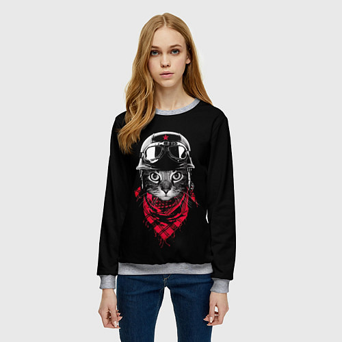 Женский свитшот КОТИК В ШЛЕМЕ / 3D-Меланж – фото 3