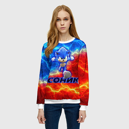 Женский свитшот СОНИК / 3D-Белый – фото 3