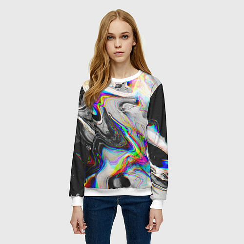 Женский свитшот DIGITAL ABSTRACT GLITCH / 3D-Белый – фото 3