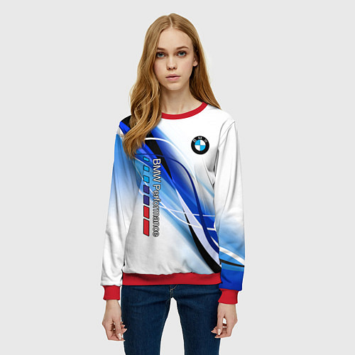Женский свитшот BMW волны - blue-white / 3D-Красный – фото 3