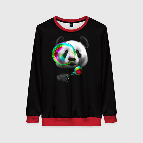 Женский свитшот Панда и мыльный пузырь / 3D-Красный – фото 1