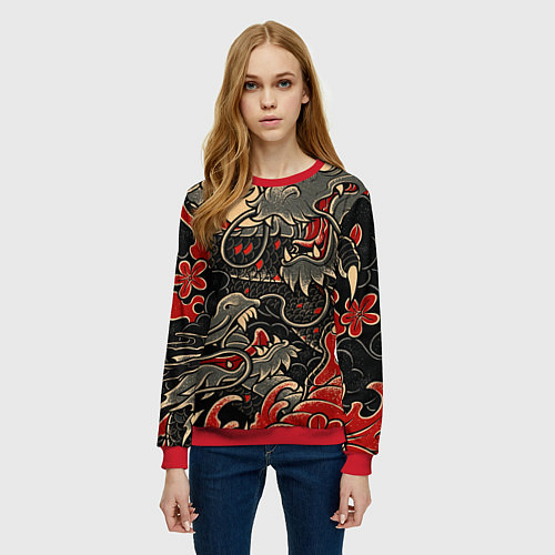 Женский свитшот Dsquared tatoo DRAGON / 3D-Красный – фото 3