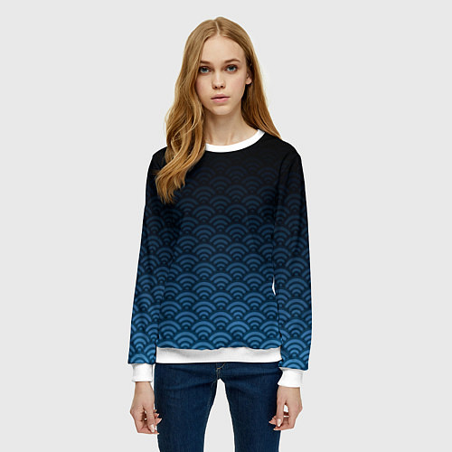 Женский свитшот Узор круги темный синий / 3D-Белый – фото 3