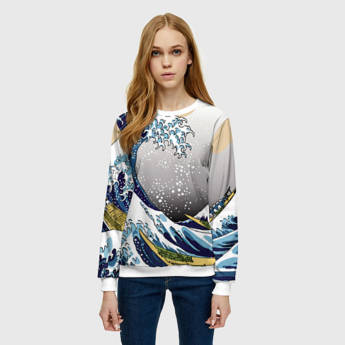 Женский свитшот The great wave off kanagawa / 3D-Белый – фото 3