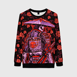 Свитшот женский Самурай в розах, цвет: 3D-черный