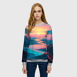 Свитшот женский Извилистая река закат природа, цвет: 3D-меланж — фото 2