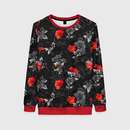 Женский свитшот Красные цветы / 3D-Красный – фото 1