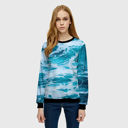 Женский свитшот Вода волны пена море / 3D-Черный – фото 3