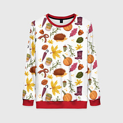 Свитшот женский Уют, ежи, листья и банка варенья, цвет: 3D-красный