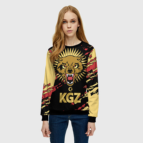 Женский свитшот Киргизия - агрессивный волк / 3D-Черный – фото 3