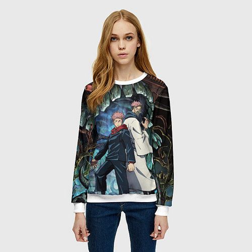 Женский свитшот Jujutsu Kaisen Sukuna подземелье / 3D-Белый – фото 3
