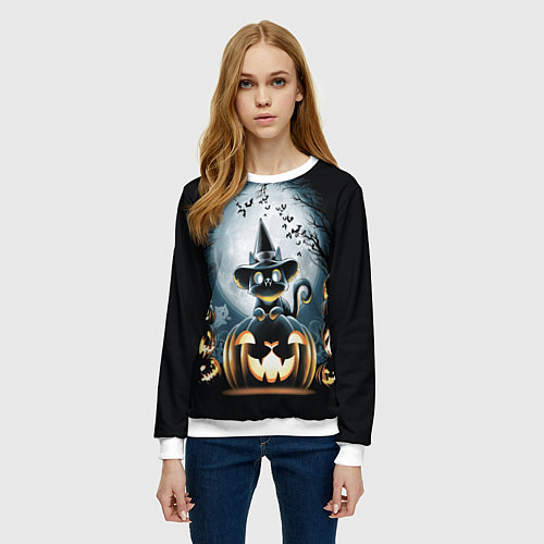 Женский свитшот Хэллоуин Кот / 3D-Белый – фото 3