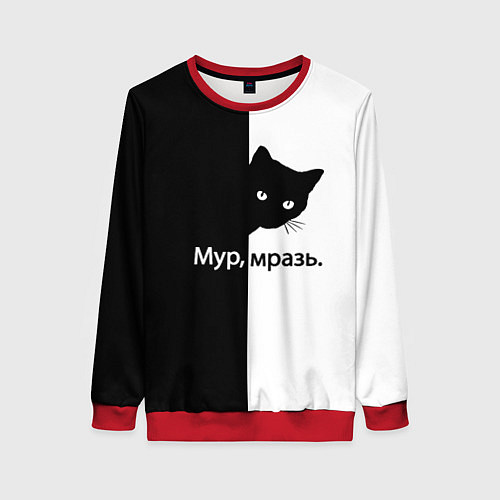 Женский свитшот Черный кот / 3D-Красный – фото 1