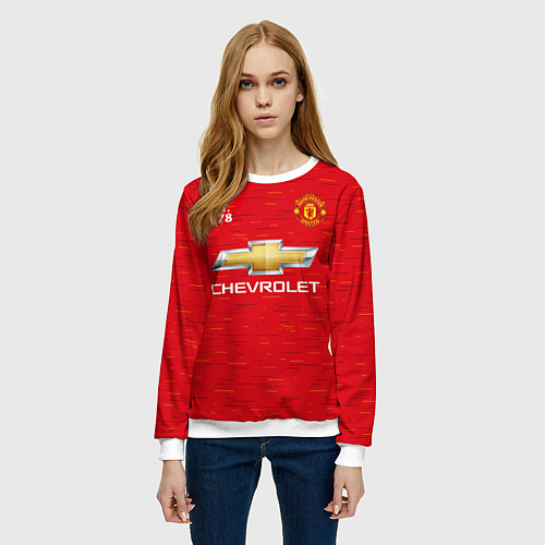 Женский свитшот MANCHESTER UNITED 2021 - HOME / 3D-Белый – фото 3