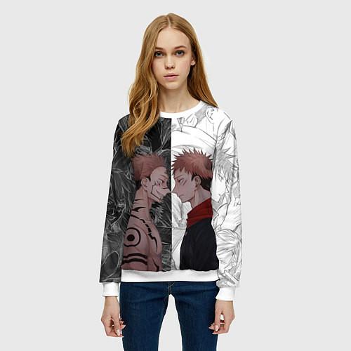 Женский свитшот Jujutsu Kaisen Сукуна х Юдзи / 3D-Белый – фото 3