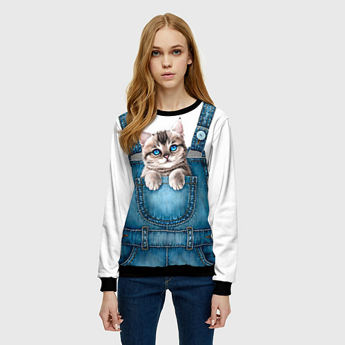 Женский свитшот КОТЕНОК В КАРМАНЕ / 3D-Черный – фото 3