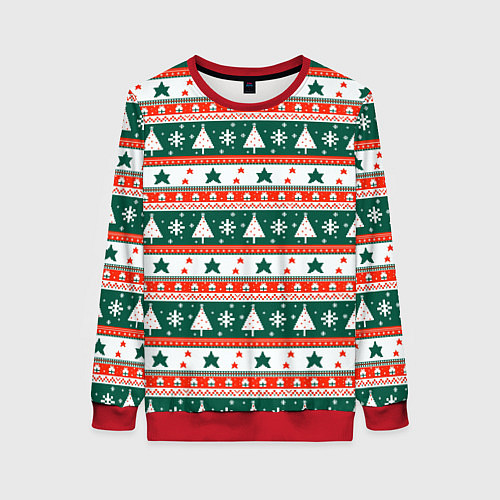 Женский свитшот Новогодний орнамент / 3D-Красный – фото 1