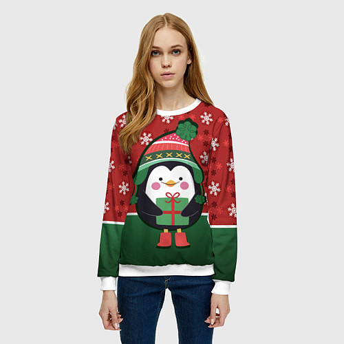 Женский свитшот Пингвин Новый год / 3D-Белый – фото 3