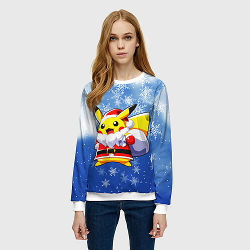 Женский свитшот НОВОГОДНИЙ ПИКАЧУ / 3D-Белый – фото 3