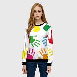 Свитшот женский Цветные ладошки - Детский узор, цвет: 3D-черный — фото 2