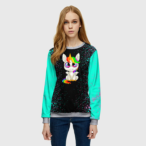 Женский свитшот Единорог / 3D-Меланж – фото 3