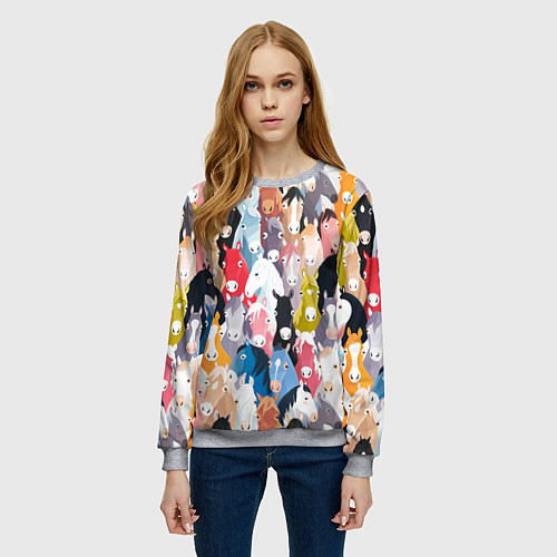 Женский свитшот Цветные лошади / 3D-Меланж – фото 3