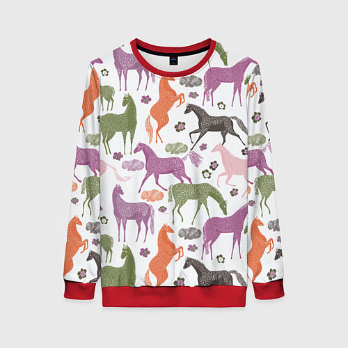 Женский свитшот Лошадки / 3D-Красный – фото 1