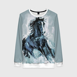 Свитшот женский Нарисованный конь, цвет: 3D-белый