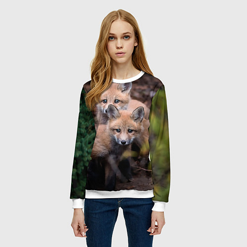Женский свитшот Лисички фото / 3D-Белый – фото 3