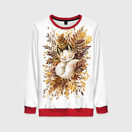 Женский свитшот Лисичка спит в листьях / 3D-Красный – фото 1